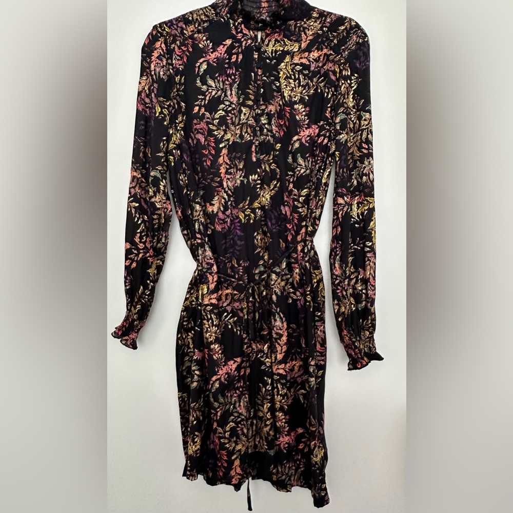 H&M Multicolor with gold touch Leaf Print Long Sleeve Dress